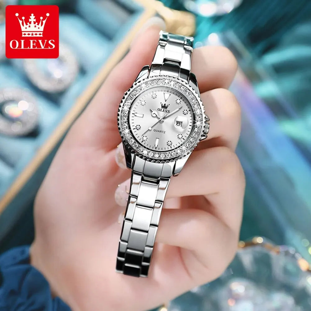 Relógio de Quartzo Feminino OLEVS Original com Mostrador de Diamante