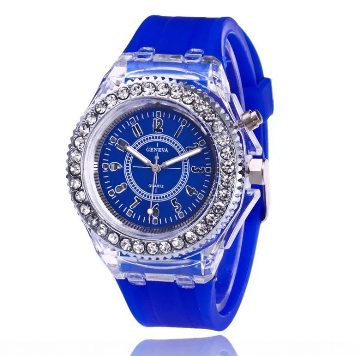 Relógio de Pulso de Silicone com Luz LED e Strass – Unissex (Adultos e Crianças) – Estilo Fashion