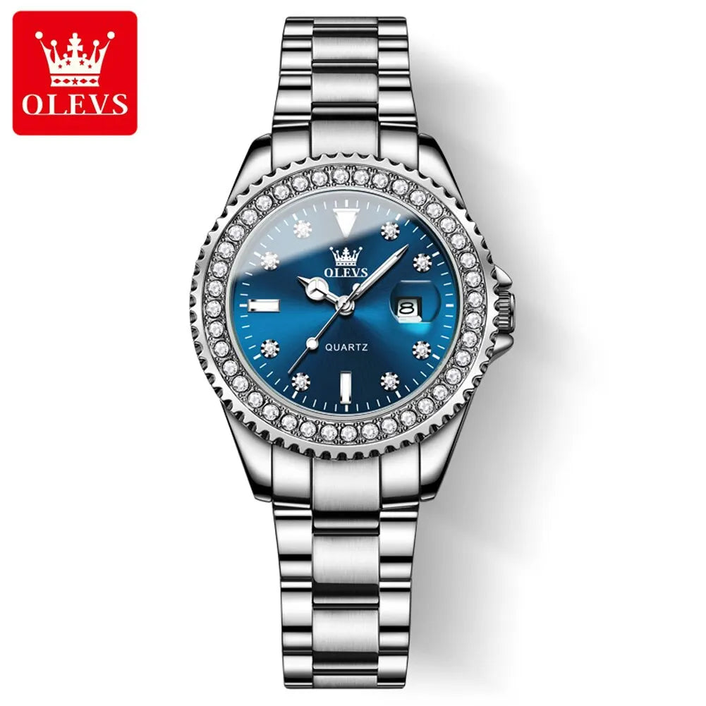 Relógio de Quartzo Feminino OLEVS Original com Mostrador de Diamante