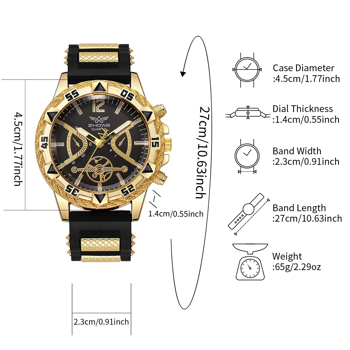 Conjunto de 4 peças: Relógio de quartzo masculino estilo casual/executivo com mostrador de algarismos arábicos e pulseira de silicone + colar (sem caixa)
