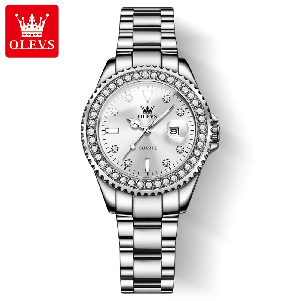 Relógio de Quartzo Feminino OLEVS Original com Mostrador de Diamante