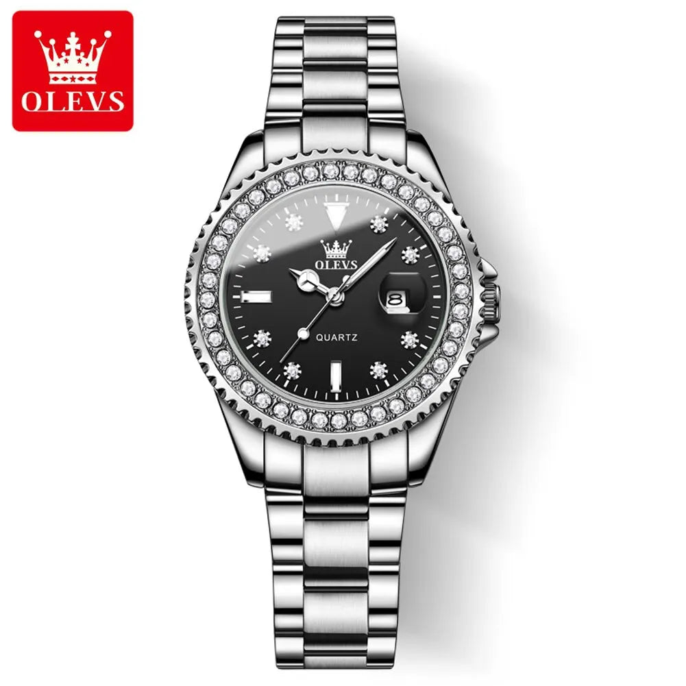 Relógio de Quartzo Feminino OLEVS Original com Mostrador de Diamante