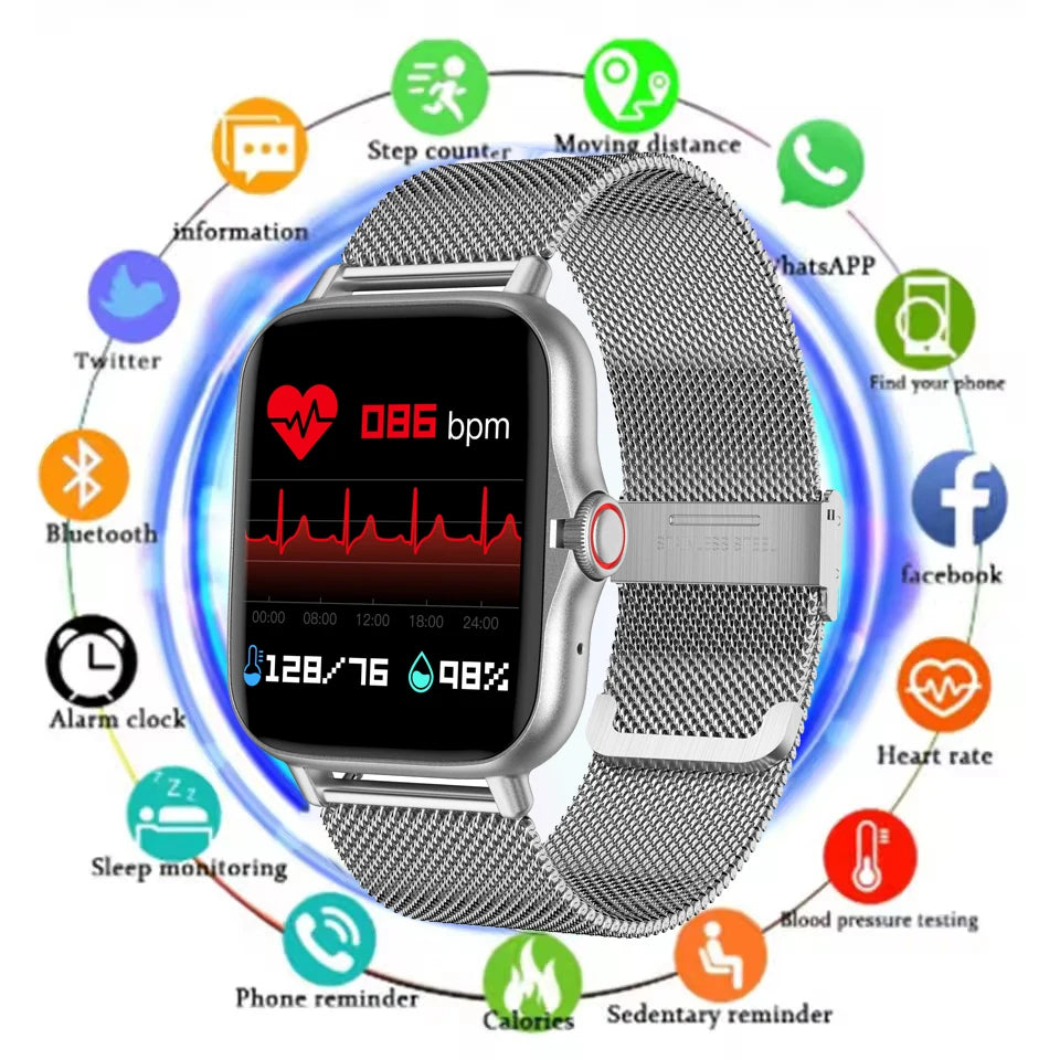 Novo Smartwatch Android com Tela Infinita de 2,01", Chamadas Bluetooth e Monitoramento de Oxigênio e Pressão Arterial – Unissex