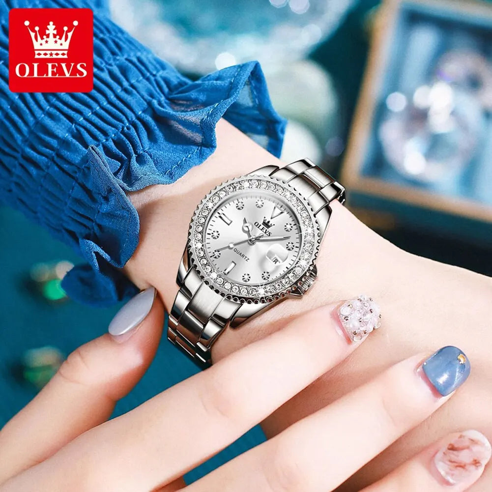 Relógio de Quartzo Feminino OLEVS Original com Mostrador de Diamante