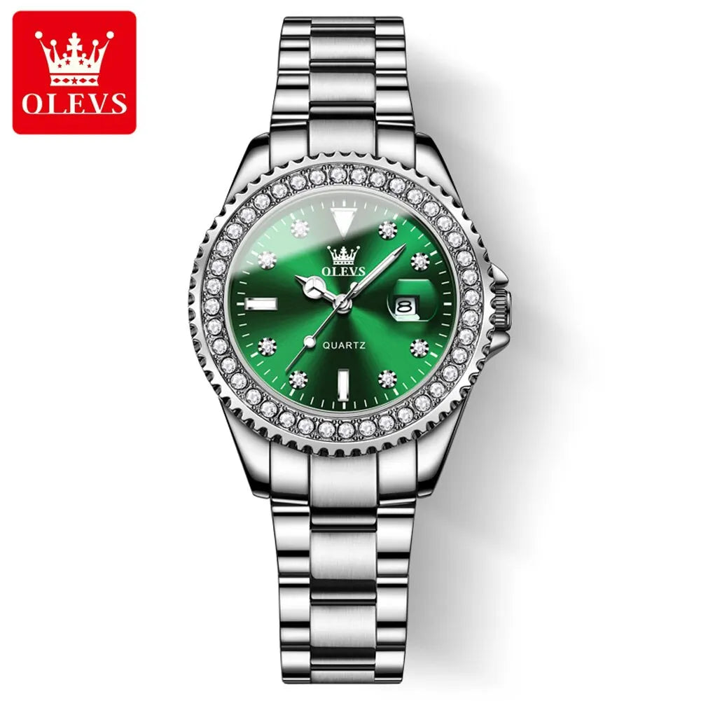 Relógio de Quartzo Feminino OLEVS Original com Mostrador de Diamante