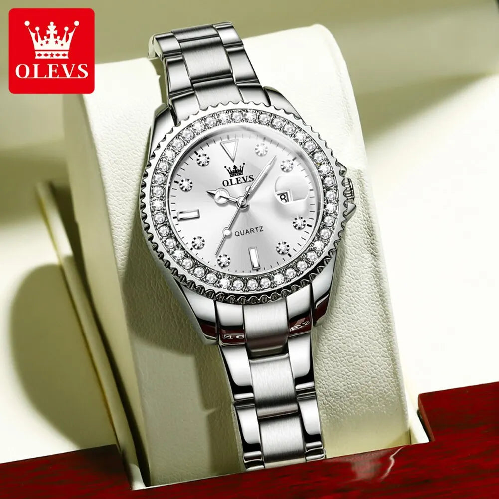 Relógio de Quartzo Feminino OLEVS Original com Mostrador de Diamante