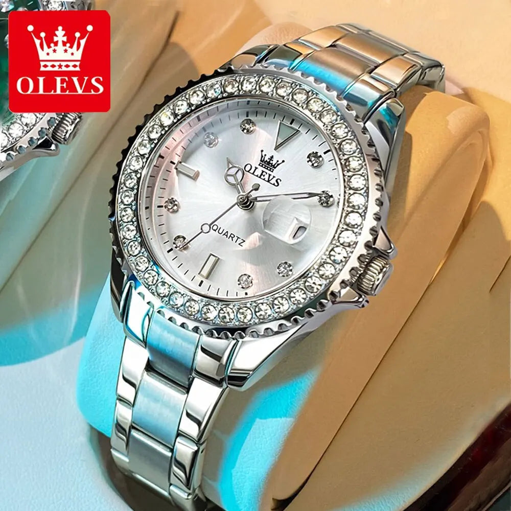 Relógio de Quartzo Feminino OLEVS Original com Mostrador de Diamante